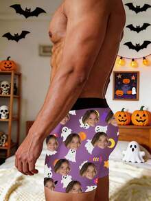 Personalized Photo Men Underpants, Halloween Ghost Pumpkin Pattern Custom Face Boxers Holiday Surprise Gift,Sexy Cosplay Costume Halloween Pajamas - Multicolor - View 2