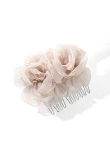 1pc Women's Solid Color Ins Style Mesh Flower Hair Comb Hair Stick Hair Accessory, Versatile For Daily/Date/Commute - Multicolor - View 13
