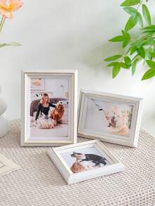 1pc White Slim Frame With Delicate Gold Inner Trim, Composite Dual-Use Wall-Mounted Tabletop Photo Frame, Minimalist Elegant Frame Suitable For Pet Cat Dog Family Portraits, Daily Life Photos, Cream-Colored Decor For Bedroom, Living Room, Dorm Apartment, Pet Memory Display Gift, Suitable For Pet Lovers, Cat Dog Owners, Housewarming, Birthday Celebration - Multicolor - View 1