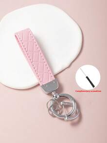 Llavero de coche minimalista de aleación de zinc y cuero PU con cuerda, disponible en múltiples colores y estilos, regalo de llavero de coche unisex - Rosa - Ver 6