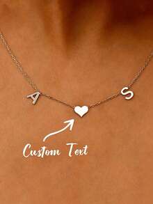 1 pieza Collar de inicial personalizado Collar de inicial personalizado con forma de corazón de acero inoxidable dorado Collar de inicial con corazón Regalo para mamá - Plateado - Ver 2