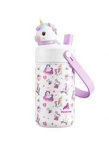 Powcan 12oz Stainless Steel Insulated Cup: 2-In-1 Straw Lid, Leak-Proof Insulated Cup, Easy To Clean, Suitable For School, Travel, Playtime, And Gifting - White Unicorn - View 8