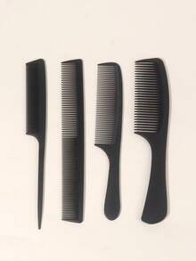 4Pcs Professional Carbon Hair Comb Set, Anti Static Rat Tail Parting Comb Fine Tooth Barber Cutting Combs, Heat Resistant Smooth Teasing Styling Combs For Salon Haircut Braiding Ponytail Natural Hair Women Hairdressing Accessories - Black - View 5
