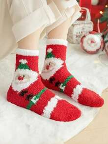 7/5/1 Pair Women's Christmas Coral Fleece Mid-Calf Socks, Super Soft Thickened Warm Plush Home Sleep Floor Socks, Santa Claus Reindeer Christmas Tree Gingerbread Man Print, Red Green Holiday Home Gift Socks For Girls Students - Multicolor - View 5