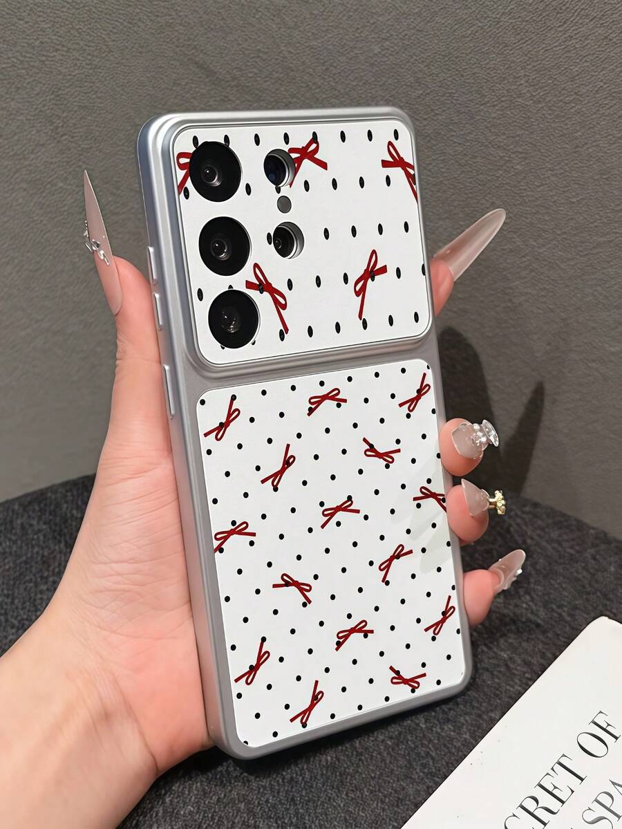 1pc Fashion Black Polka Dot Bow Pattern Spray Painted TPU Full Coverage Phone Case Compatible With Galaxy S26 S25 S24 Ultra S24 Plus S24 FE S23 S22 A55 A54 A53 A52 A50 A30 A42 A35 A34 A33 A25 A24 A20 A30 A15 A17, Smart 8/ Hot 40i/Spark 20/Spark 20C/Spark Go 2024/ G84/ A7 Pro/Honor X9A X9B X9C X9D - Silver - View 1