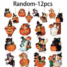 12pcs/24pcs/36pcs Retro Halloween Wooden Ornaments, Halloween Tree Hanging Decorations, Party Props And Supplies - View 7