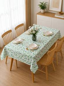 1 Piece Fresh Green Leaf Print PVC Non-Woven Composite Tablecloth, Waterproof Oil-Proof Stain Resistant Wipe Clean Rectangle Table Cover, Indoor Outdoor For Dining Room Kitchen Picnic Party Coffee Table Home Decor - A - View 4
