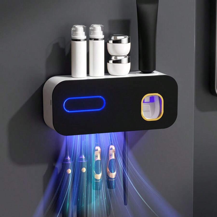 1 Smart Toothbrush Sterilizer, Wall Mounted Toothbrush Holder With Toothpaste Dispenser, Toothbrush Holder And Disinfection Device, Toothbrush Storage Rack, Bathroom Accessories, Home Decor,USB Charging - Multicolor - View 1