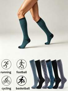 1/3/6 Pairs Unisex Compression Socks, Relieve Varicose Veins And Swelling, Suitable For Pregnancy, Hiking, Travel - Multicolor - View 3