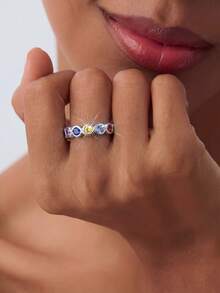 1 buah Cincin Perak Sterling 925 Berlian Warna-warni Model Pilin, Cincin Abadi, Hadiah Perhiasan Elegan, Aksesori Harian, Hadiah Pertunangan & Pernikahan untuk Wanita - Perak - View 4