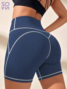 Soyun New High Elasticity High Waist Shorts, Tummy Control And Butt Lifting, Suitable For Daily Casual And Outdoor Activities Sports Summer - Blue - View 1
