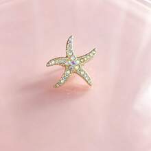 Rhinestone Starfish Brooch, Colorful Sparkling Crystal Ocean Animal Pin, Gold Women's Suit Dress Bag Accessory - Starfish - View 5