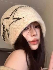 1pc Korean Style Versatile Loose Knit Beanie For Women, Vintage Face-Flattering Knit Skull Cap, Large Size Warm Elastic Winter Knitted Hat - Multicolor - View 2