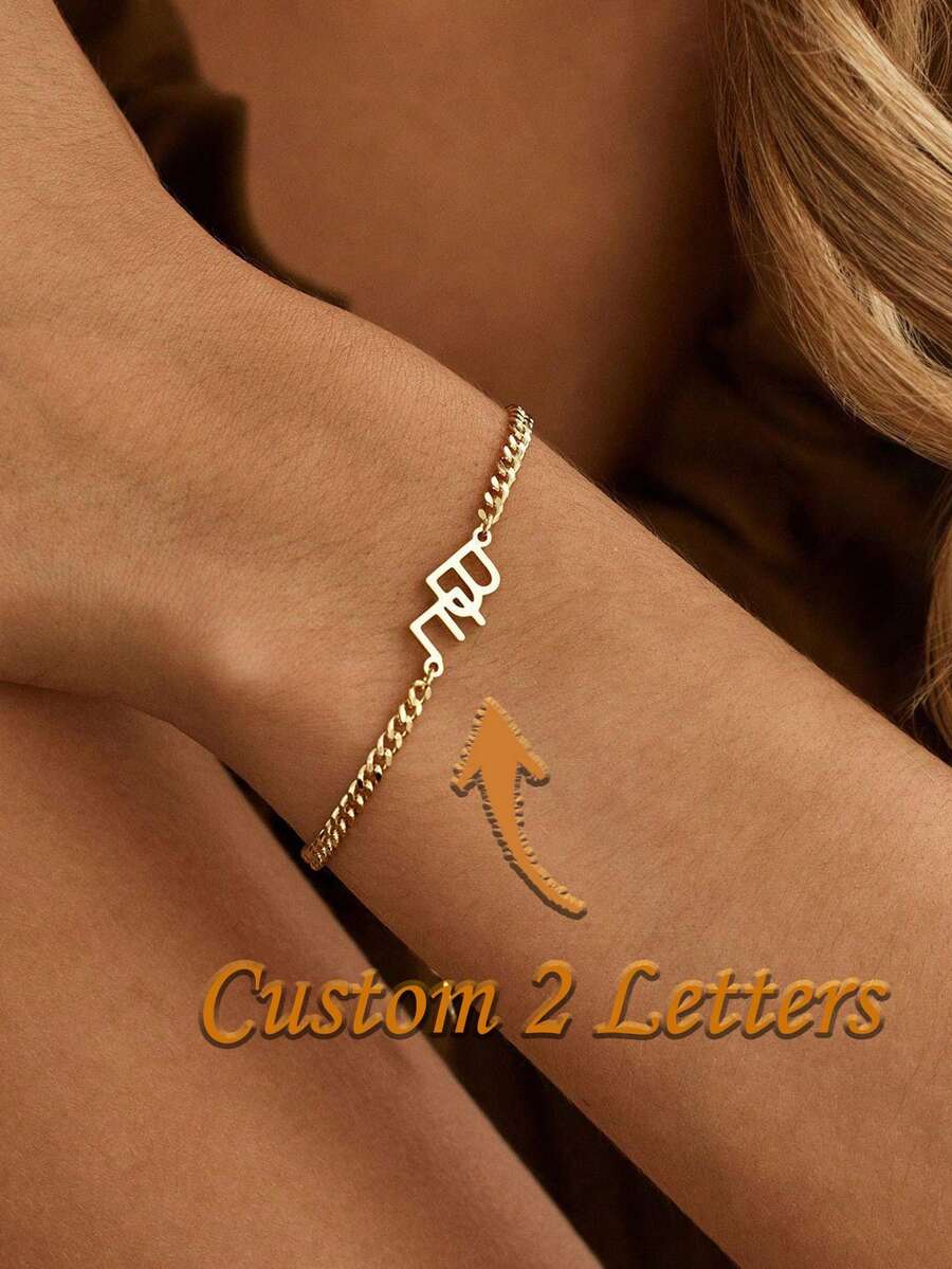 Customized Double Letter Personalized Cuban Link Bracelet, Customizable Letter Name, Couples Bracelet, Birthday Gift, Mother's Day Gift