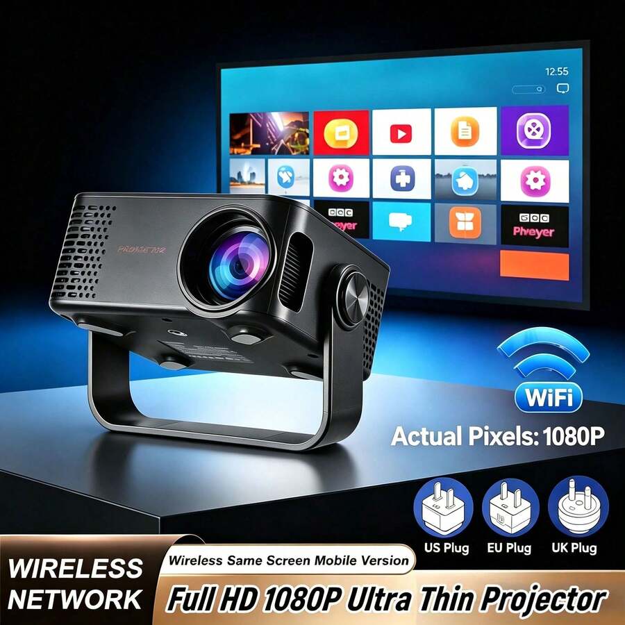 Proyector portátil WiFi 6 Bluetooth 5.0, resolución nativa 720P HD compatible con 4K, proyector inteligente para el hogar, corrección automática de trapecio, compatible con iOS, Android, TV Stick y duplicación de pantalla inalámbrica, equipado con enchufe de alimentación