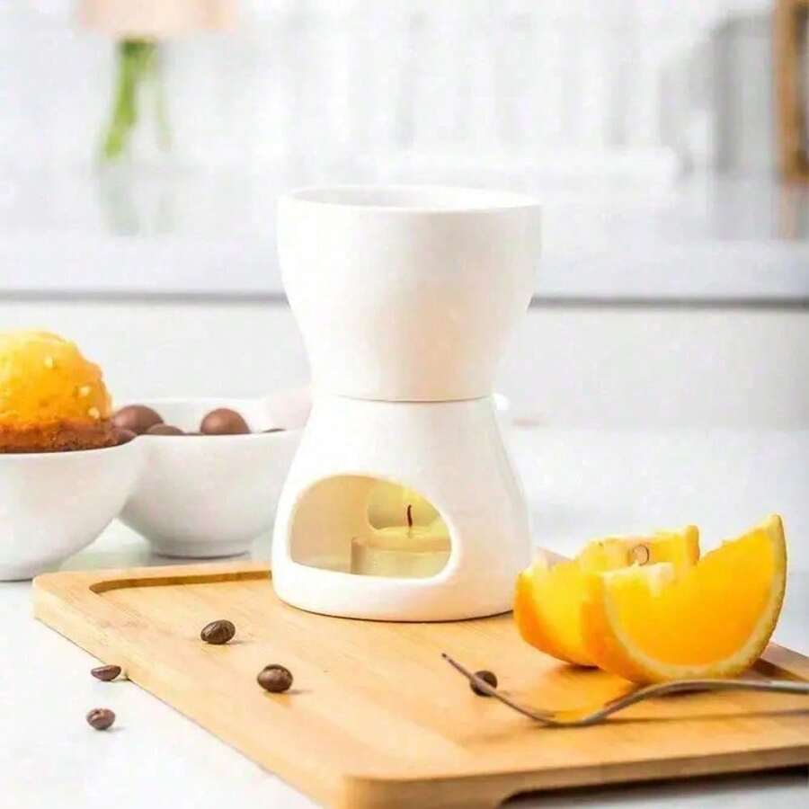 創意迷你陶瓷巧克力 fondue 高級瓷巧克力起司融化鍋 家用廚房工具配件 - 白色 - 查看 1