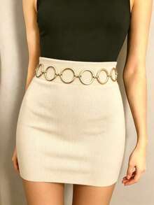 1pc Punk Style Gold Round Ring Chain Waist Belt, Adjustable Geometric Metal Waist Chain, Y2K Aesthetic Women Body Chain, Suitable For Nightclub And Streetwear - A Gold - View 4
