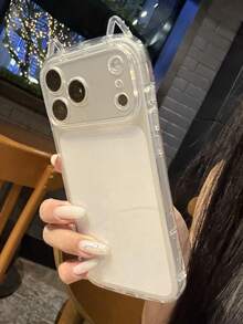 Casing Ponsel Transparan Mengkilap dengan Desain Telinga Kucing 3D Lucu, Kompatibel dengan iPhone 17ProMax 17Pro 17 16ProMax 16Pro 16 15 14 13 Pro Max, Pelindung Lensa Belakang. - Clear - View 5