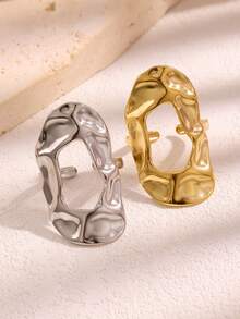 1PC Fashion Round Hollow Textured Stainless Steel Ring, Non-Fading Elegant Jewelry, Suitable For Daily Wear And Gifting - JR1037 - View 3