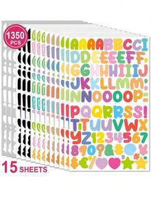 15 Sheets 1350pcs Letter Sticker Set DIY Planner Material Decorative Letter Stickers - Multicolor - View 7