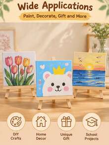 Blank Mini Canvas Painting Board With Easel Set, 10*10cm Square Cotton Blend Stretched Canvas Board, Small Blank Art Canvas, Suitable For Acrylic Oil Painting Watercolor DIY Painting, Art Craft Desktop Display Set - Multicolor - View 4