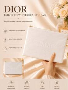Dior Embossed White Makeup Bag, Sold Individually, Fine Texture With Smooth Zipper, Suitable For Daily Storage, Travel, And Gifting - White - View 3
