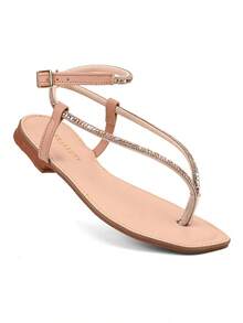BERALLUTY WOMEN'S FLAT SANDAL WITH STRASS AND GLITTER, COMFORTABLE - Rusty Rose - View 5