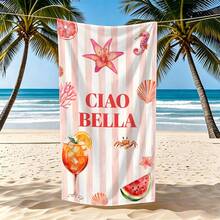 1件粉色與白色條紋「Ciao Bella」義大利語標語數位高清印花超細纖維沙灘巾，柔軟吸水、輕量快乾，適合夏季旅行、海灘必備，可機洗聚酯纖維，適用游泳池與戶外活動，聖誕節、萬聖節、感恩節、情人節、復活節 - 彩色 - 查看 8