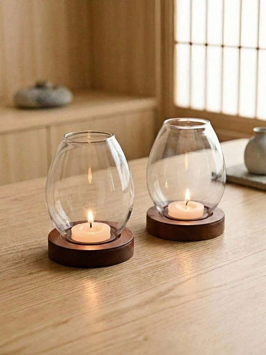 Haus Hana 1 件透明玻璃烛台圆形茶蜡烛台复古油灯形状烛台婚礼晚餐桌装饰防风蜡烛罩万圣节、幽灵、秋季、节日、假日、冬季、假日、节日、房间装饰，