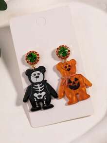 1 Pair Creative Funny Black & Orange Naughty Bear Halloween Personalized Earrings Fashion Ear Jewelry - Multicolor - View 4