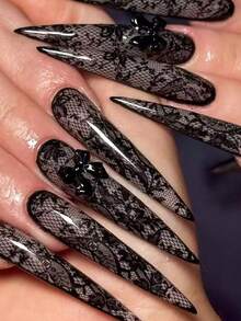 10 Sheets Black Lace Nail Art Foils Set Nail Transfer Sticker Full-Coverage Lace Floral DIY Transfer Paper Manicure Accessories,Glossy, Single Use - Black - View 11