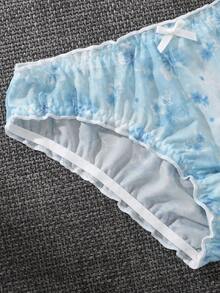 5pcs/Pack - Fresh Floral Heart Mesh Plus Size Women's Triangle Panties With Ruched Waistband And Mini White Bow, Full Coverage, Anti-Chafing, Japanese Pastoral Girly Style, Soft Spring/Summer Vibe, Versatile Underwear - Multicolor - View 4