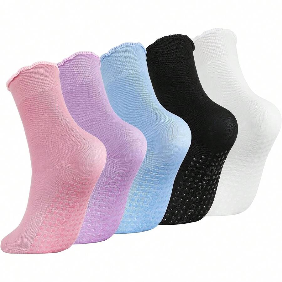1/3/5/6/8/9/10 Paia di Calze Sportive da Donna Calcuit, Combinazione Multicolore, Costolatura Verticale, Fascia Antiscivolo, Suola in Silicone Antiscivolo, Stile Coppia, Adatte per Tutte le Stagioni, Tessuto a Maglia, Multifunzionali Casa/Fitness/Yoga/Pilates - Multicolore - Visualizzare 1