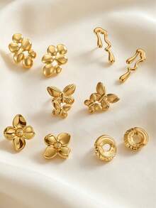 1 par de pendientes de botón con mariposa en relieve de doble capa, acero inoxidable 304 hipoalergénico, joyería romántica personalizada para uso diario y citas de mujer - Dorado - Ver 7