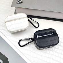 Compatible For AirPods 4 Pro 3 1/2/3 White Crocodile Pattern Oval Leather Case With Hook - White - View 3