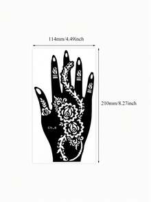 2 Sheets Reusable Self-Adhesive Henna Stencil Templates, Floral Designs Stencil Stickers For DIY Body Art, Perfect For Parties And Festival Events, Stencils For Crafts Reusable, Mehndi Designs - Black - View 4