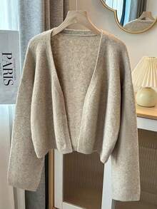 Women's Fashion Knit Cardigan Sweater, Loose Casual Knit Jacket, Suitable For Autumn/Winter Outfits - Apricot - View 6