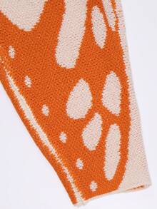 Women's Butterfly Knit Cardigan Sweater, Colorblock Pattern Buttonless Casual Autumn/Winter Top - Orange Apricot - View 5