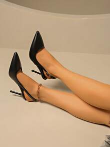 Women's Sexy Fashion Party Wedding PU Leather Back Strap Buckle 9cm Stiletto High Heel Sandals, Spring/Autumn - Black - View 5