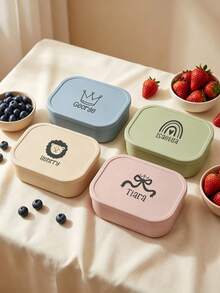 1pc Personalized Customized Name Silicone Food Storage Lunch Box, Customized 3-Compartment Dinner Plate, Halloween Edition, Back To School Fashion, Christmas Gift, Travel Storage, Easy To Clean - Multicolor - View 3