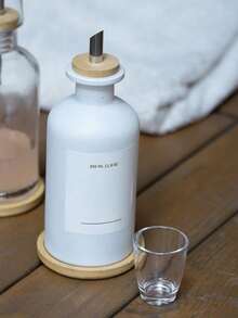 Haus Hana 11.80Z 浴室玻璃漱口水分配器，带不锈钢和竹制喷嘴、可重复使用的漱口杯、竹制托盘和优雅的金色贴纸。（透明 - 彩色 - 查看 2