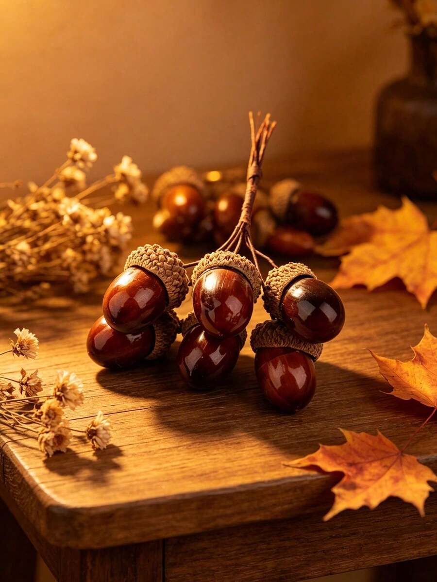 1 Set Artificial Acorn Set (With Cap) - DIY Mini Acorn Decorations; Realistic Acorns Suitable For Christmas Tree, Fireplace Mantel, Tabletop Centerpiece, Wreath, Garland, Vase Filler And Home Decor - Multicolor - View 1
