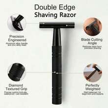 Maquinilla de afeitar de doble filo en negro mate, apta para hombres y mujeres, reutilizable, perfecta para el hogar y los viajes - negro - Ver 2