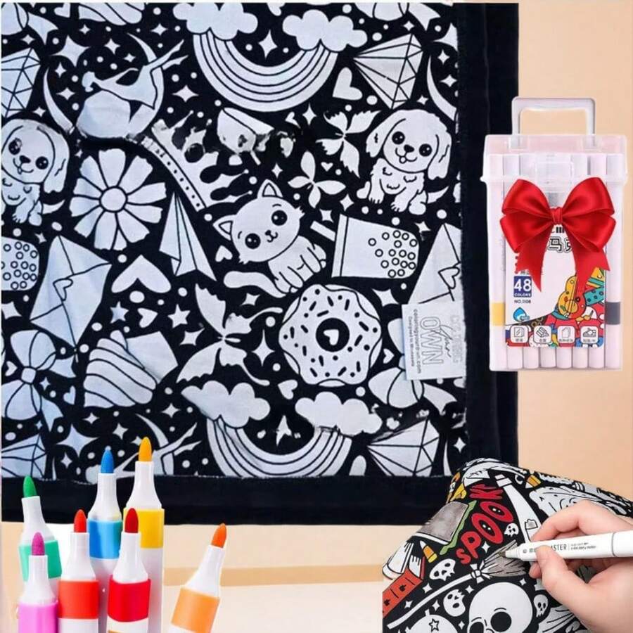 DIY 24-Color Coloring Blanket With Markers, Washable Velvet Creative Handmade Painting Blanket, Suitable For Holiday Art Activities
