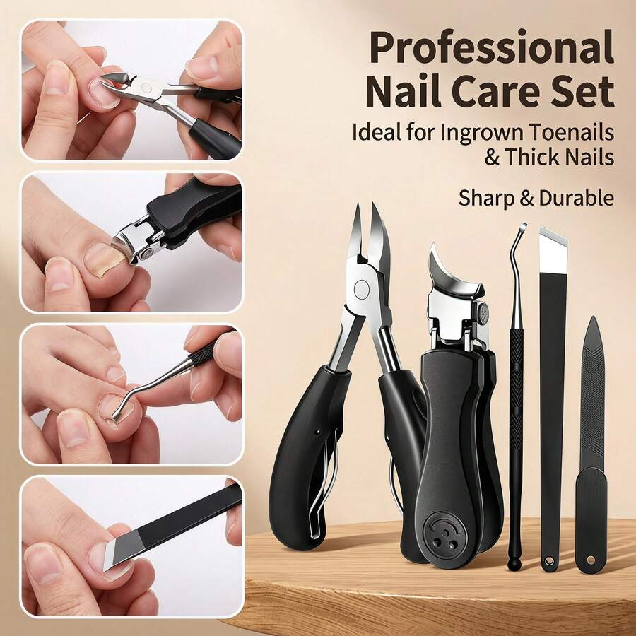 1/3/5pcs Professional Ingrown Toenail Clipper Set, Stainless Steel Nail Clippers, Suitable For Ingrown Nails And Thick Nails, Includes Nail Clippers, Cuticle Pusher And Double-Sided Nail File, Sharp And Durable Blades, Non-Slip Handle, Home Foot And Hand Nail Care Set, Suitable For Everyone - Multiple Styles - View 1