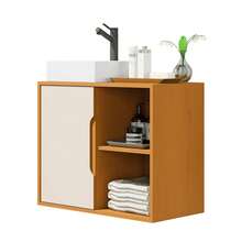 Gabinete de Banheiro Luxo Com Pia em Resina Uma Porta Prateleira e Nicho Baren Cores nature off - Marrom - Visão 5