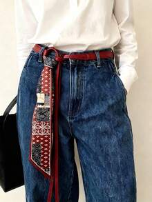 1pc Bohemian Vintage American Scarf Belt - Adjustable Waist Chain With Color-Blocking Suitable For Skirts & Pants, Wedding, Daily Wear Belt Accessory - Multicolor - View 7