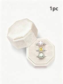 1pc Velvet Ring Box, Octagonal 3-Slot Ring Box, Wedding Ceremony Ring Box, Multiple Ring Storage Box, Suitable For Engagement Rings - Multicolor - View 9