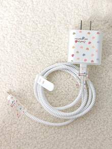 5件組彩色愛心圖案手機充電器保護套組，20W/18W，包含線材保護套與充電頭保護套，適用充電線與充電器保護套 - 彩色 - 查看 3