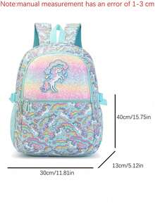 3pcs Unicorn Shiny Glitter Backpack Set, Includes Matching Insulated Lunch Bag And Pencil Case, Perfect For School, Travel And Back To School Season - Multicolor - View 12